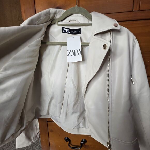 NWT Faux Leather Zip Up Moto Jacket Size Xl Cream Gold Biker Streetwear - Picture 12 of 14